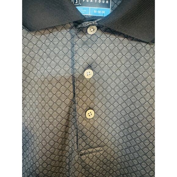 PGA Tour Men’s Golf Polo Shirt Medium Black Gray Pattern Collared activewear - Picture 8 of 8
